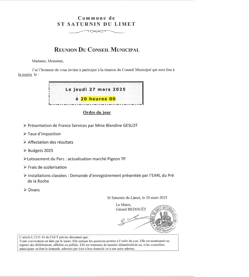 Convocation Conseil municipal 27/03/2025