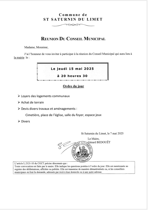 Convocation Conseil municipal 15/05/2025