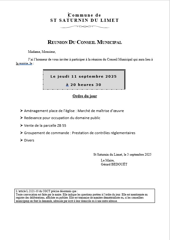 Convocation conseil municipal 11/09/2025