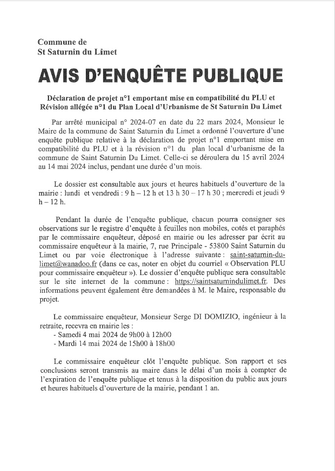 Avis d'enquête PLU