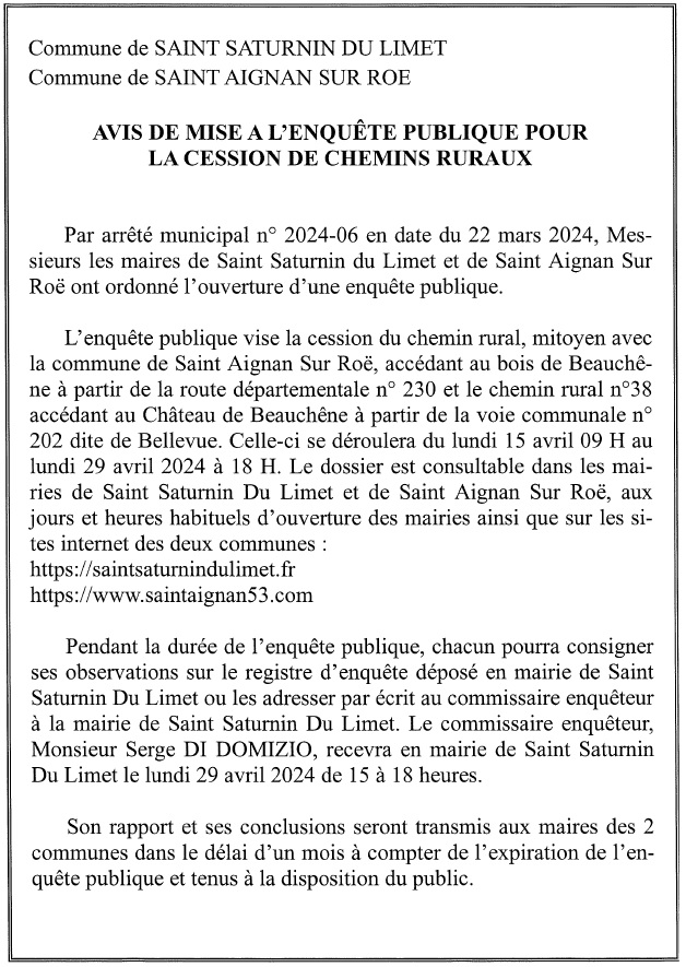 Avis d'enquête vente CR